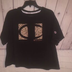 Champion Kids Black Tee with Leopard Accent